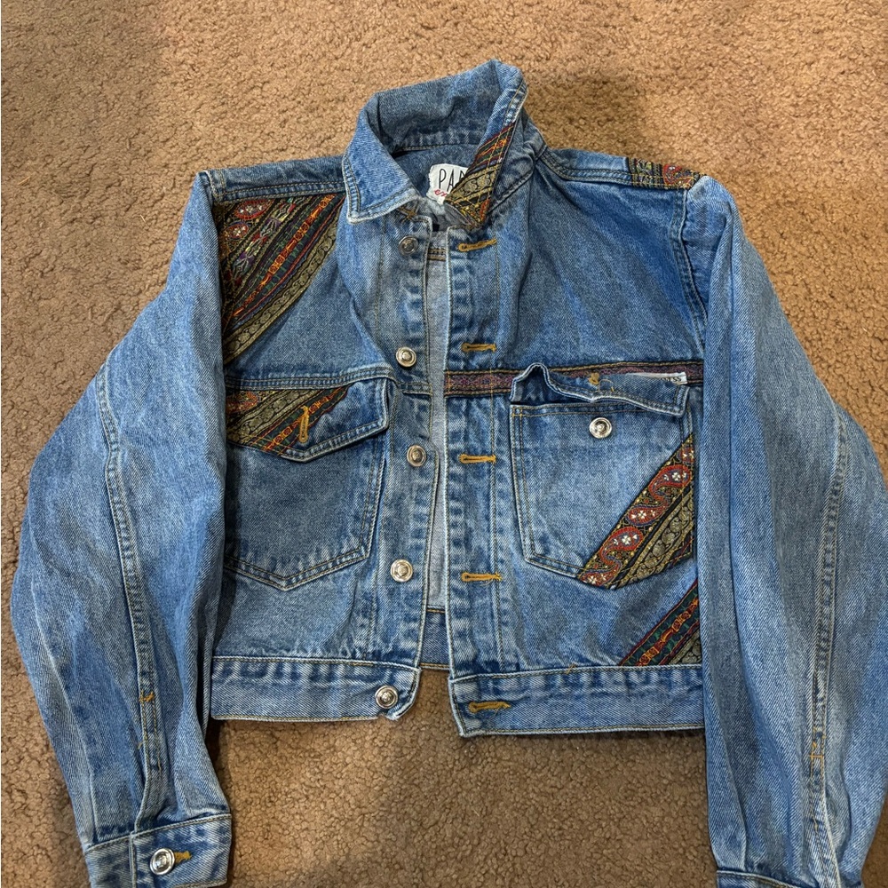 Express Blue Jean Jacket with Multicolor Accents